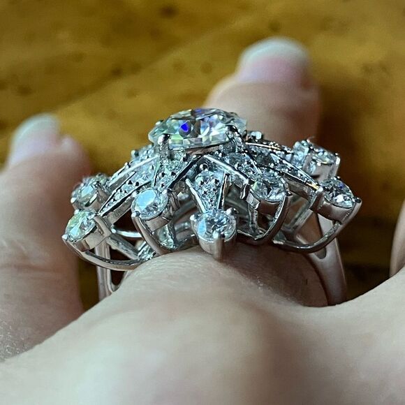 Genuine Moissanite Sterling Silver Cocktail Ring Size 6 - Picture 2 of 9